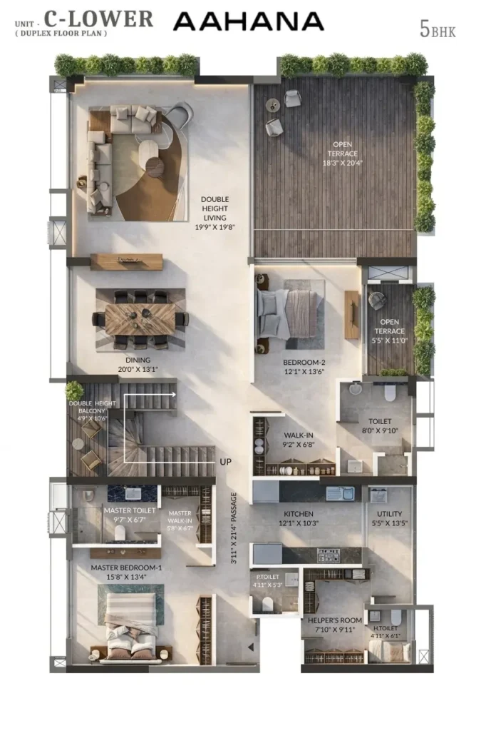Primarc Aahana 5 BHK duplex lower floor plan